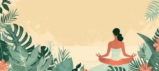 Stylized Banner for Relaxation Retreat with Nature Scenes and Yoga Elements for Event Promotion