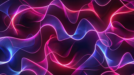 Obraz premium Abstract colorful neon light wave pattern background. Modern futuristic digital glowing lights flowing lines background for music, technology, and art concepts