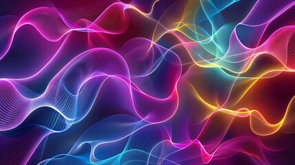 Obraz premium Vivid abstract background with colorful neon light waves. Flowing lines design for posters, banners, backdrops, and digital art.