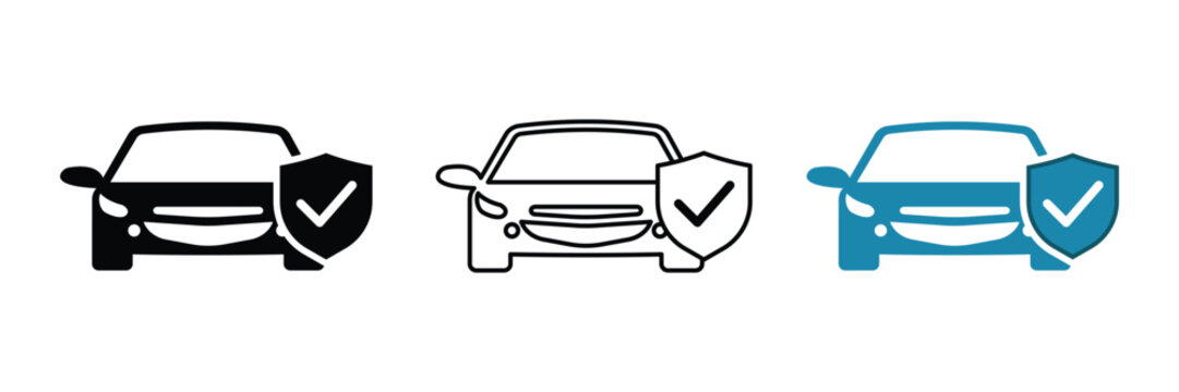 Set of car insurance icons collection. Car with shield protection symbol. vector Illustration.