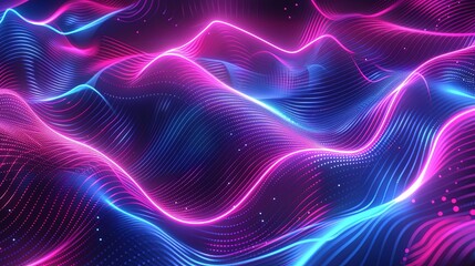 Fototapeta premium Abstract flowing lines and waves in neon pink and blue. Colorful futuristic background perfect for technology, music, or digital art projects.
