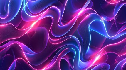 Obraz premium Abstract Neon Flowing Waves Background, Vibrant Blue and Pink Swirls of Light Energy