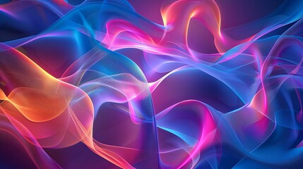 Obraz premium Vivid, abstract background with flowing, swirling lines of neon blue, pink, and orange. Perfect for technology, music, or energy themes.