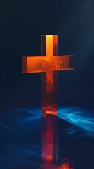 Illuminated glass cross in dark setting