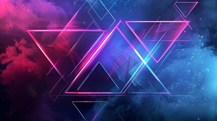 Naklejka premium Abstract Background with Neon Triangles. Futuristic, Geometric Design