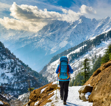 rek in himachal pradesh trekkers view from behind and far 