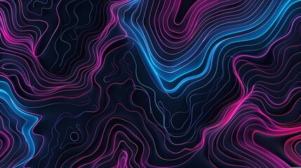 Fototapeta premium Abstract glowing neon lines forming a topographic map. Futuristic, technology, and digital background concept.