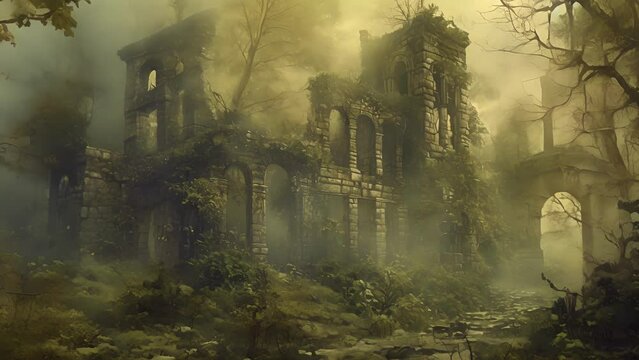 As the mist lifts from the forest floor ancient ruins are revealed covered in ivy and dd in vines giving the glades an eerie and mystical aura.