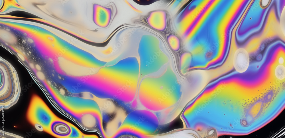 Poster psychedelic trippy abstract background with curved acid stains.