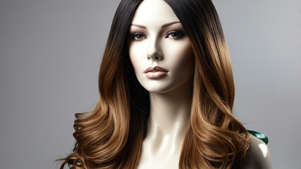 Obraz premium realistic photography of ombre long hair wig in a mann background