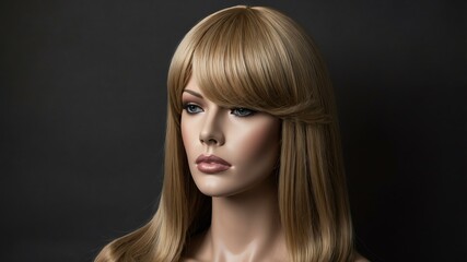 Fototapeta premium realistic photography of a dark blonde long hair wig i background