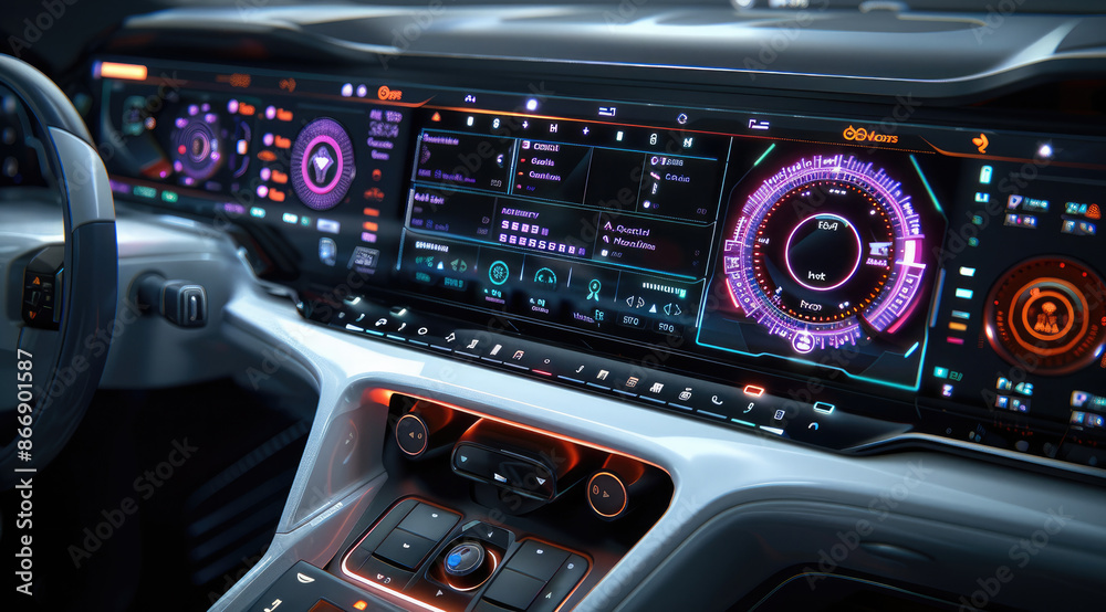 Poster The interface design of the car screen. Generative AI.