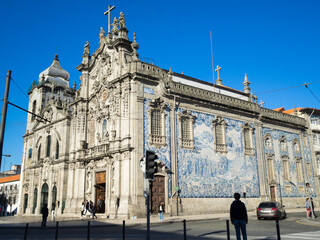 Oporto baroque churches covered in blue and white tiles