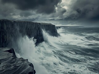 Big waves on the shore, a stormy sea.