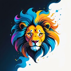Fototapeta premium Vibrant illustrated portrait of a lion with colorful accents, perfect for character design, fantasy projects, and dynamic branding.