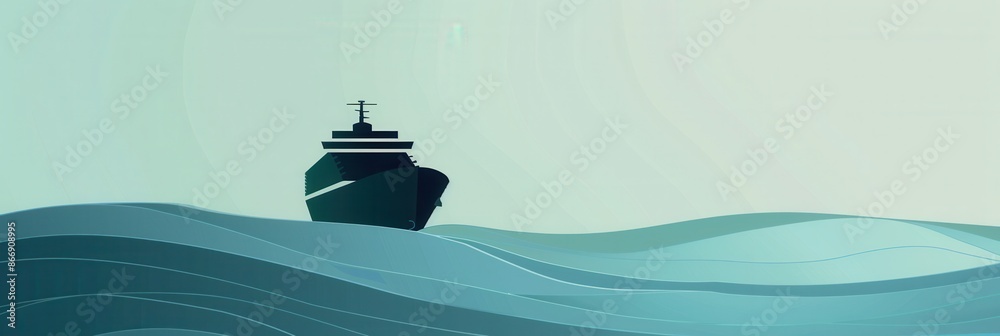 Poster a minimalist and elegant image featuring the silhouette of a sailboat on the ocean at sunset. genera