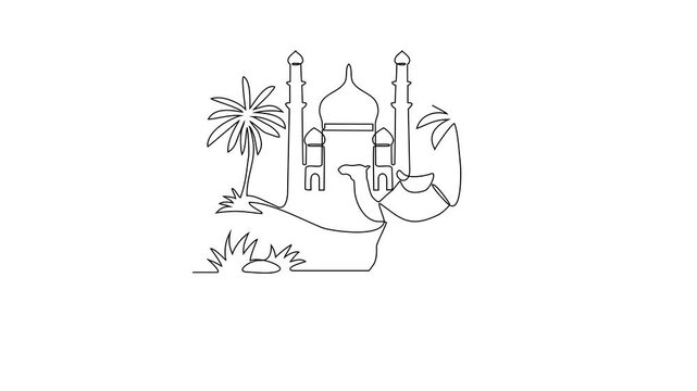 Animated self drawing of Islamic New Year celebration video design illustration. Islamic religion themes design with simple linear video concept. Islamic New Year mark the start of the Hijri calendar