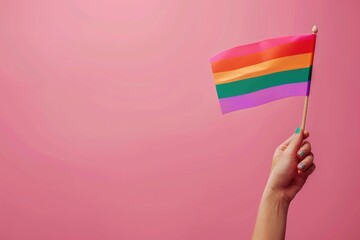 Person holding rainbow flag