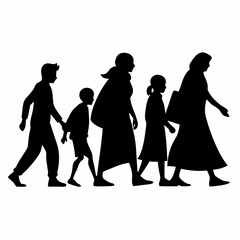 refugees people walking  silhouette vector art illustration