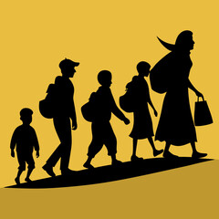 refugees people walking  silhouette vector art illustration