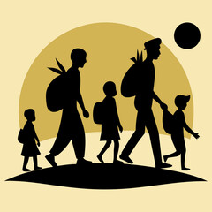 refugees people walking  silhouette vector art illustration