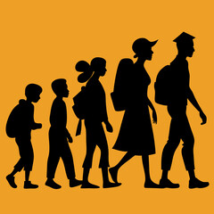 refugees people walking  silhouette vector art illustration