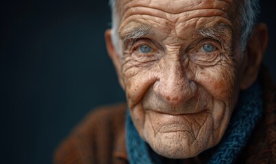 Elderly man with deep wrinkles and a gentle smile