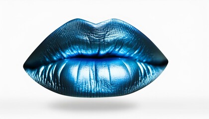 Blue metallic lips isolated on white background; make up concept, creative idea for lipsticks lovers