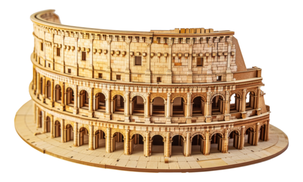 Detailed wooden Colosseum model isolated on transparent background