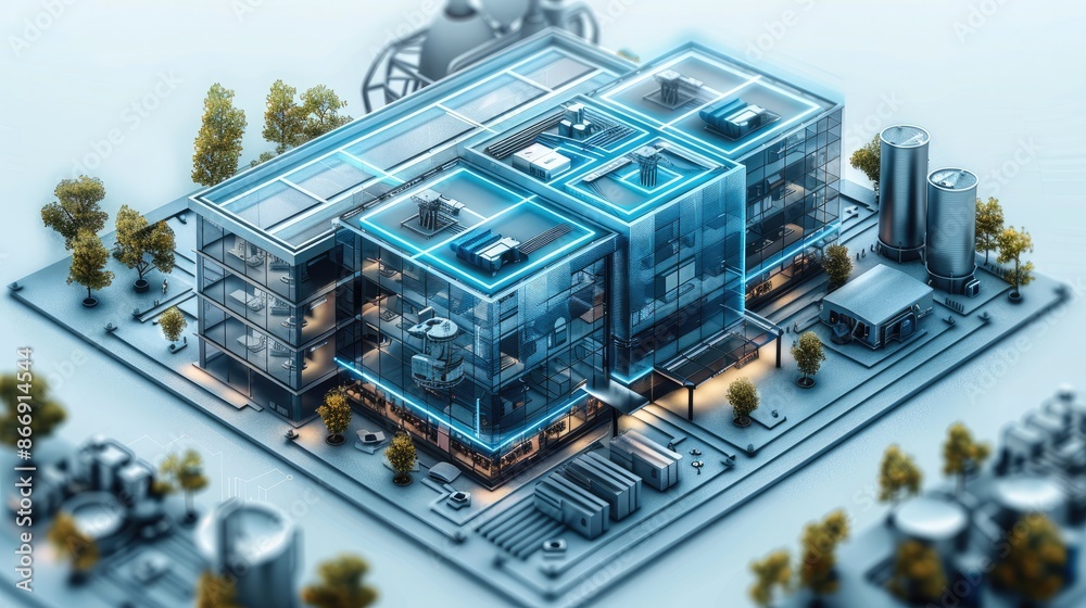 Aufkleber large building diagram with wired and wireless installation of video conferencing system, in the sty