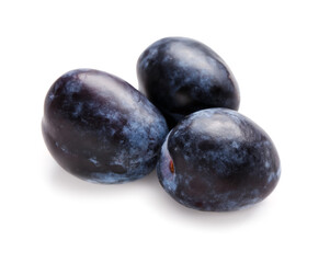 Ripe plums on white background