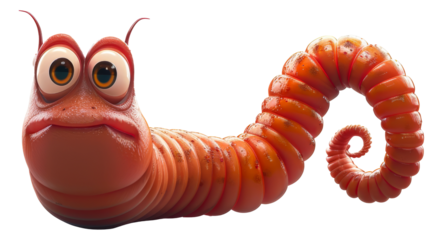 Funny cartoon red worm illustration isolated on transparent background