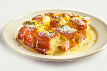 Naklejka premium Delicious Challah Bread Pudding with Zesty Limoncello
