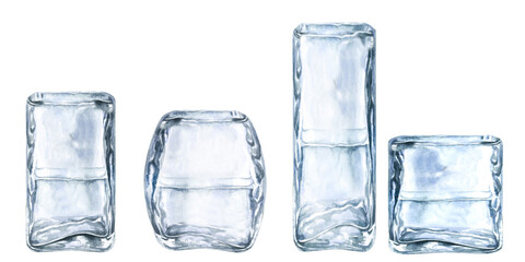 Craft vintage vases of crystal clear glass. Watercolor illustration for template of bouquets, flowers, interior decor, aromatic oils for aromatherapy, alcohol, alchemy, drinks, cooking