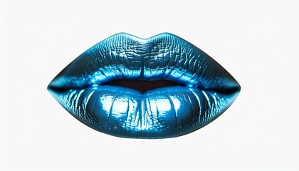 Blue metallic lips isolated on white background; make up concept, creative idea for lipsticks lovers