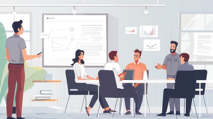 Entrepreneurs participating in a startup accelerator program, discussing ideas and plans with mentors