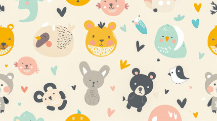 A minimalist pattern with animals for children in subtle colors