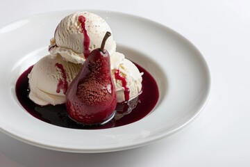 Chantilly Ice Cream and Moulin Rouge Pears in Chianti Sauce
