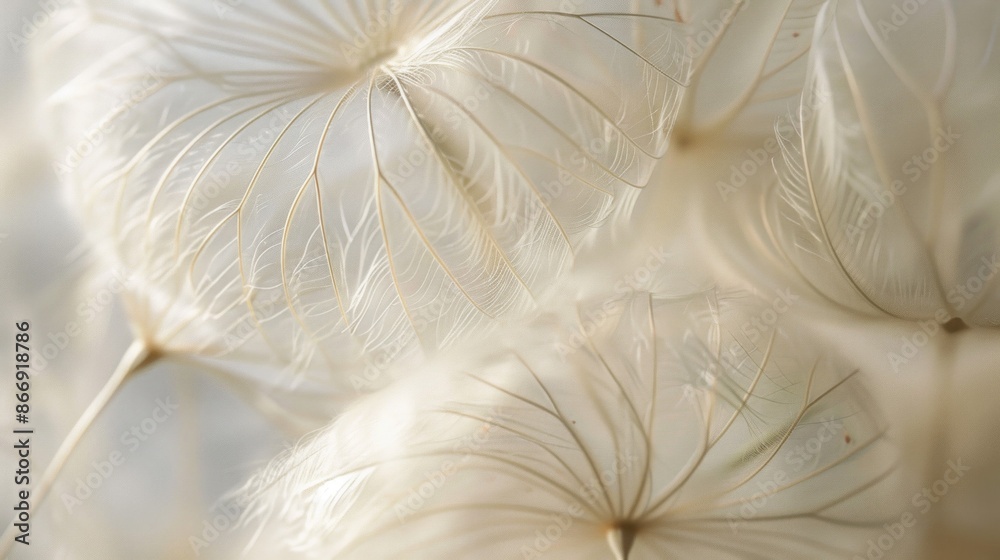 Poster a closeup image of dandelion seed heads, showcasing their delicate structure and ethereal beauty aga