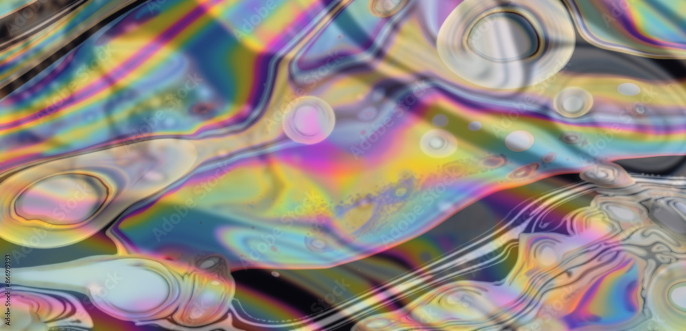 Poster psychedelic trippy abstract background with curved acid stains.