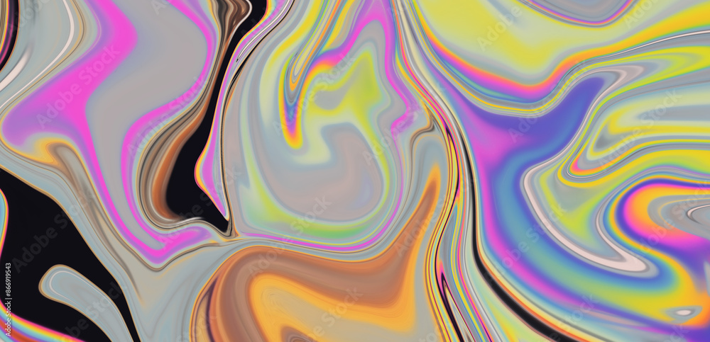Poster psychedelic abstract background with neon curved acid stains.