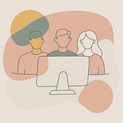 people at computer technology silhouette vector art illustration