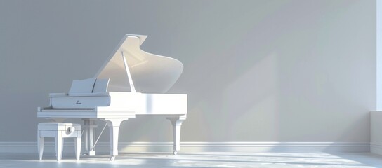 White Grand Piano in a Minimalist Room