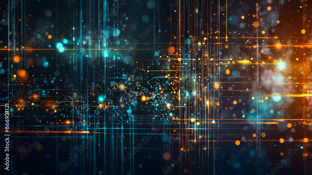 Poster digital cyberspace with particles and digital data network connections. abstract background concept