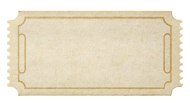 Blank vintage ticket with textured paper isolated on transparent background