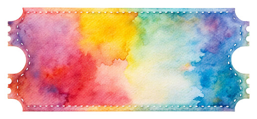 Colorful watercolor ticket with abstract design isolated on transparent background