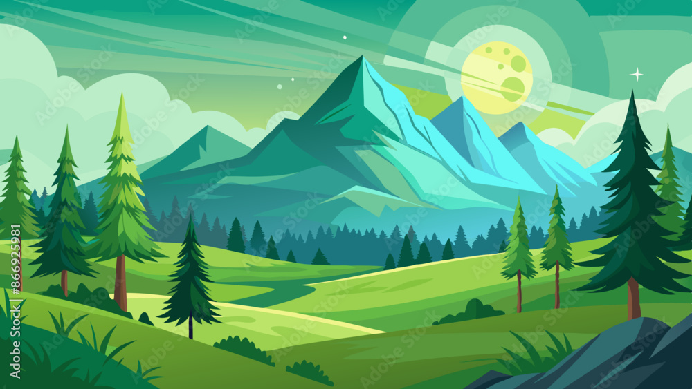 Wall mural landscape with mountains and forest