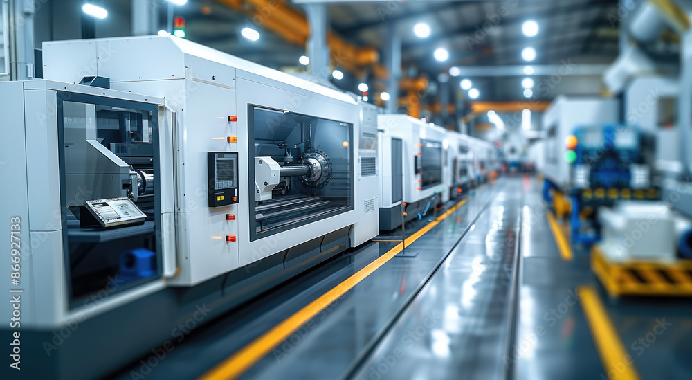 Poster Machining center Located in a high-tech factory. Generative AI.