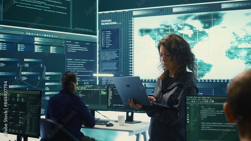 Poster governmental hackers execute cyber attacks by breaking passwords, compromising online security. spec