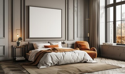 Serene bedroom with an empty canvas on the nightstand